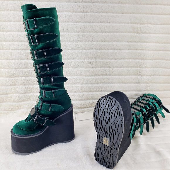 Swing Emerald Green Velvet Goth Punk Multi Strap Platform Restocked - Picture 4 of 14